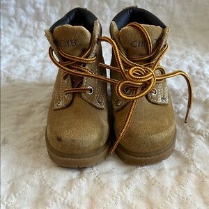 Cherokee Tan Suede Kids Lace-Up Boots with Yellow-Brown Laces